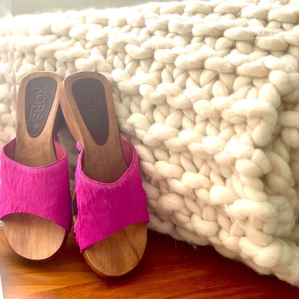KORS Hot Pink Pony Hair Clogs EUC!